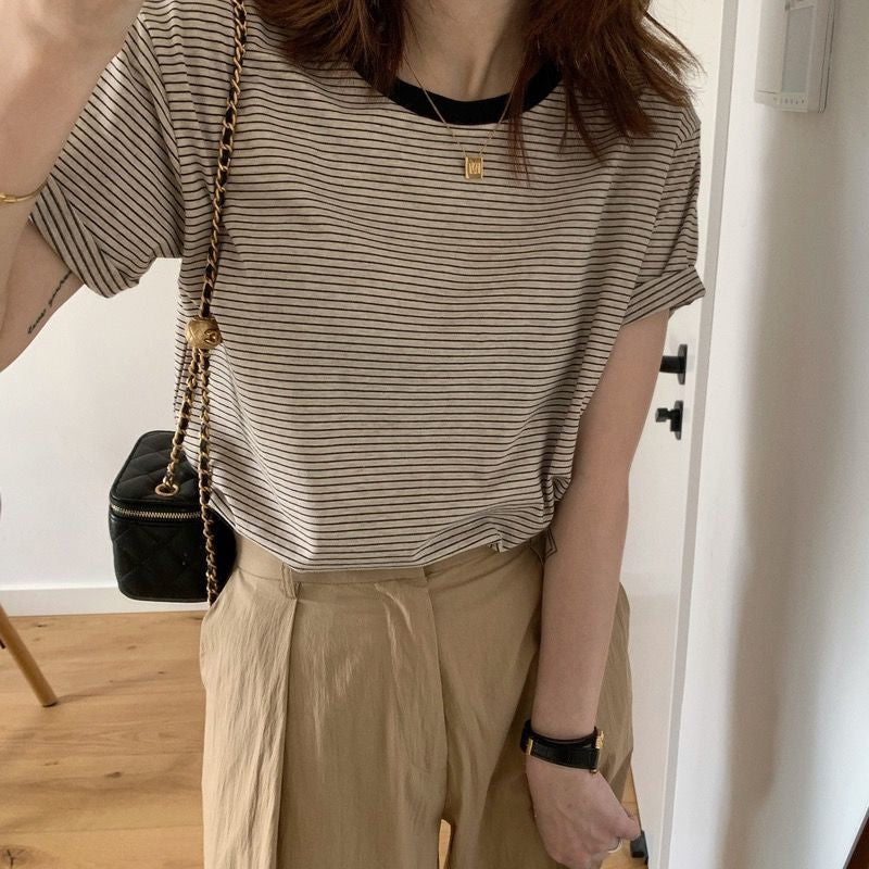 Short Sleeve O-Neck Striped Shirts