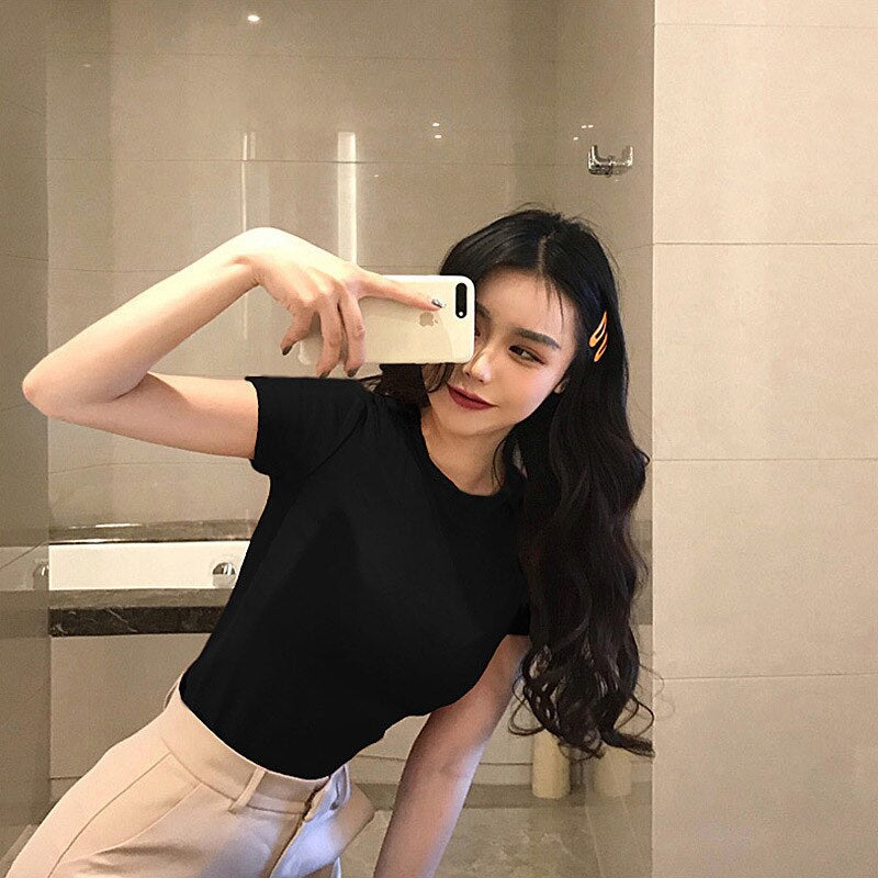 Cute Solid Colors Cropped Slim Shirt