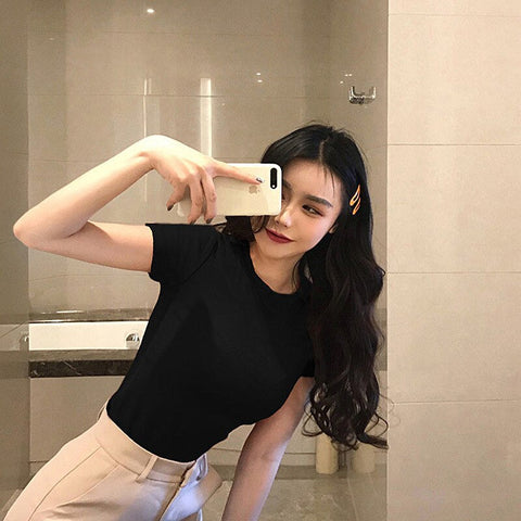Cute Solid Colors Cropped Slim Shirt