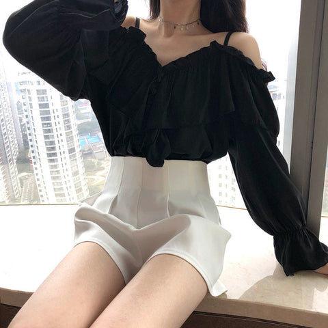 Flare Sleeve Ruffled Chiffon Blouse Shirts