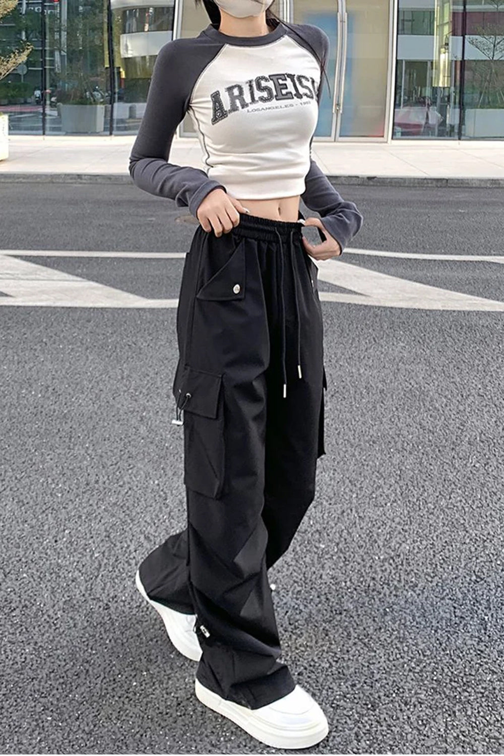 High Waist Wide Leg Cargo Pockets Pants