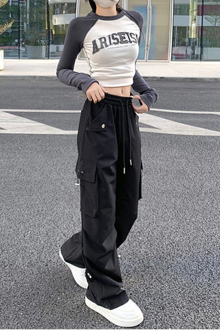High Waist Wide Leg Cargo Pockets Pants