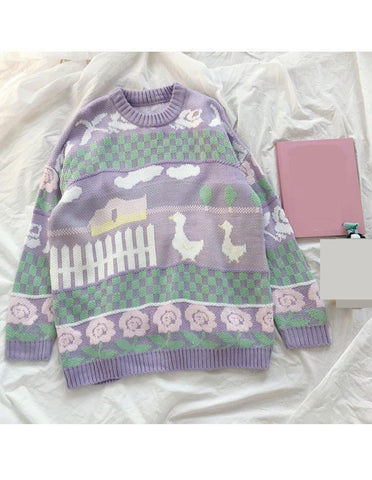 Cute Duck Pattern Pastel Colors Sweater