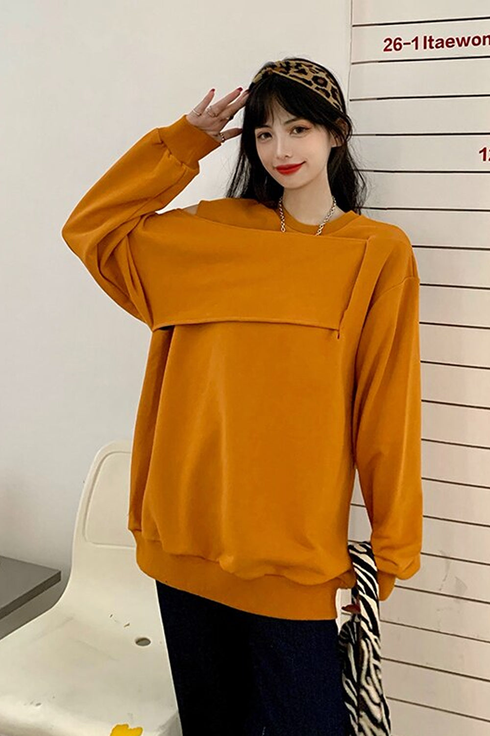 Irregular Style Long Sleeve Strapless Sweater