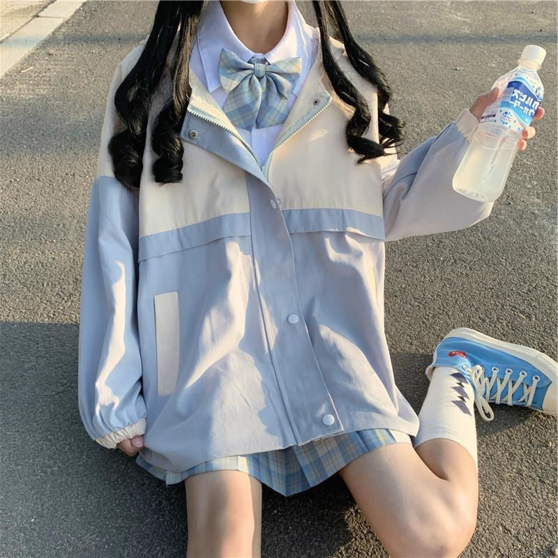 Blue Oversize Casual Kawaii Jacket