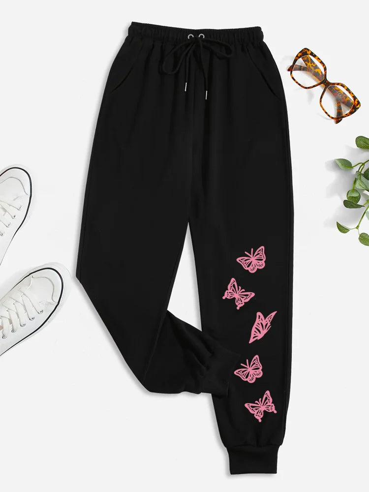 Pantalones deportivos casuales con estampado de mariposas 