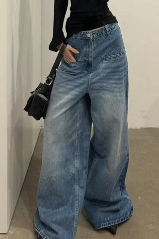 High Waist Oversized Wide Leg Retro Blue Jeans Pants