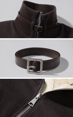 Reversible High-Neck Jacket with Belt Detail