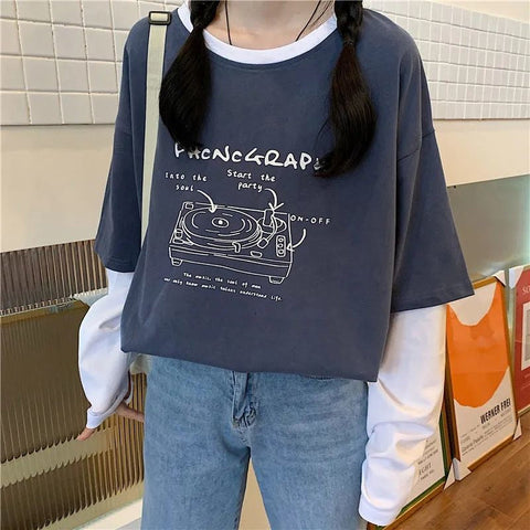 Phonograph Long Sleeve Two Style Combination Shirt