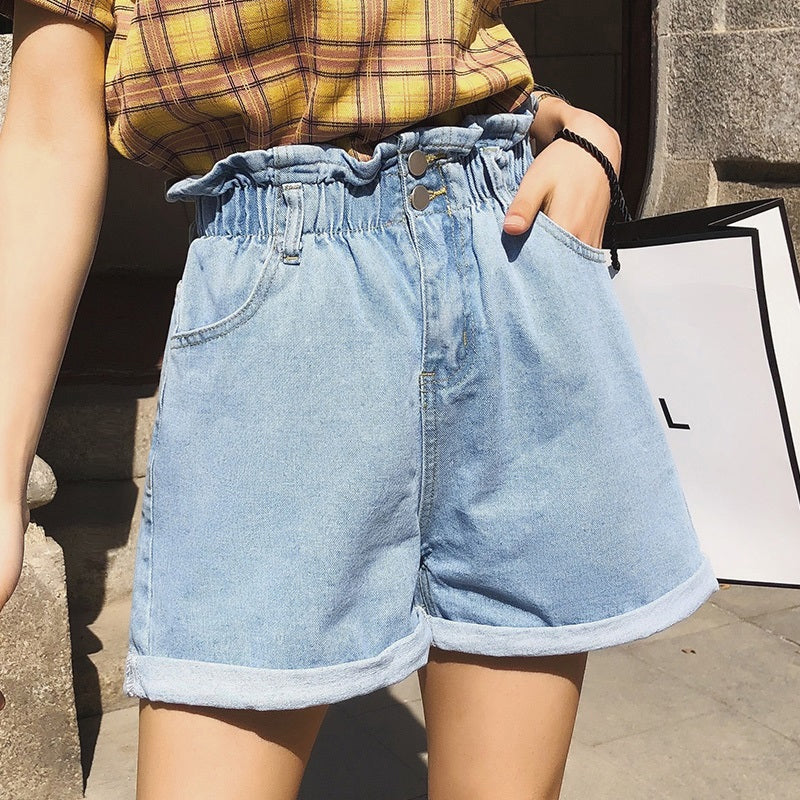 Elastic High Waist Denim Short Jeans