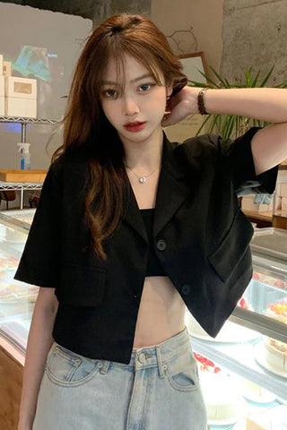 Short Sleeve Cute Colors Cropped Style Blazers