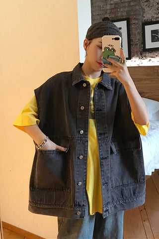 Oversize Sleeveless Denim Vest Jacket