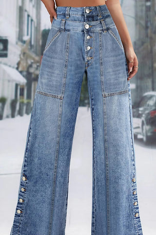 High Waist Loose Extend Button Jeans Pants