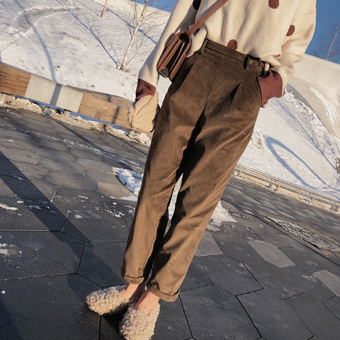 High Waist Casual Corduroy Long Pants