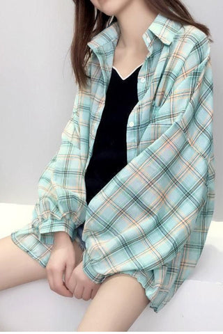 Lovely Plaid Flannel Blouse Shirt