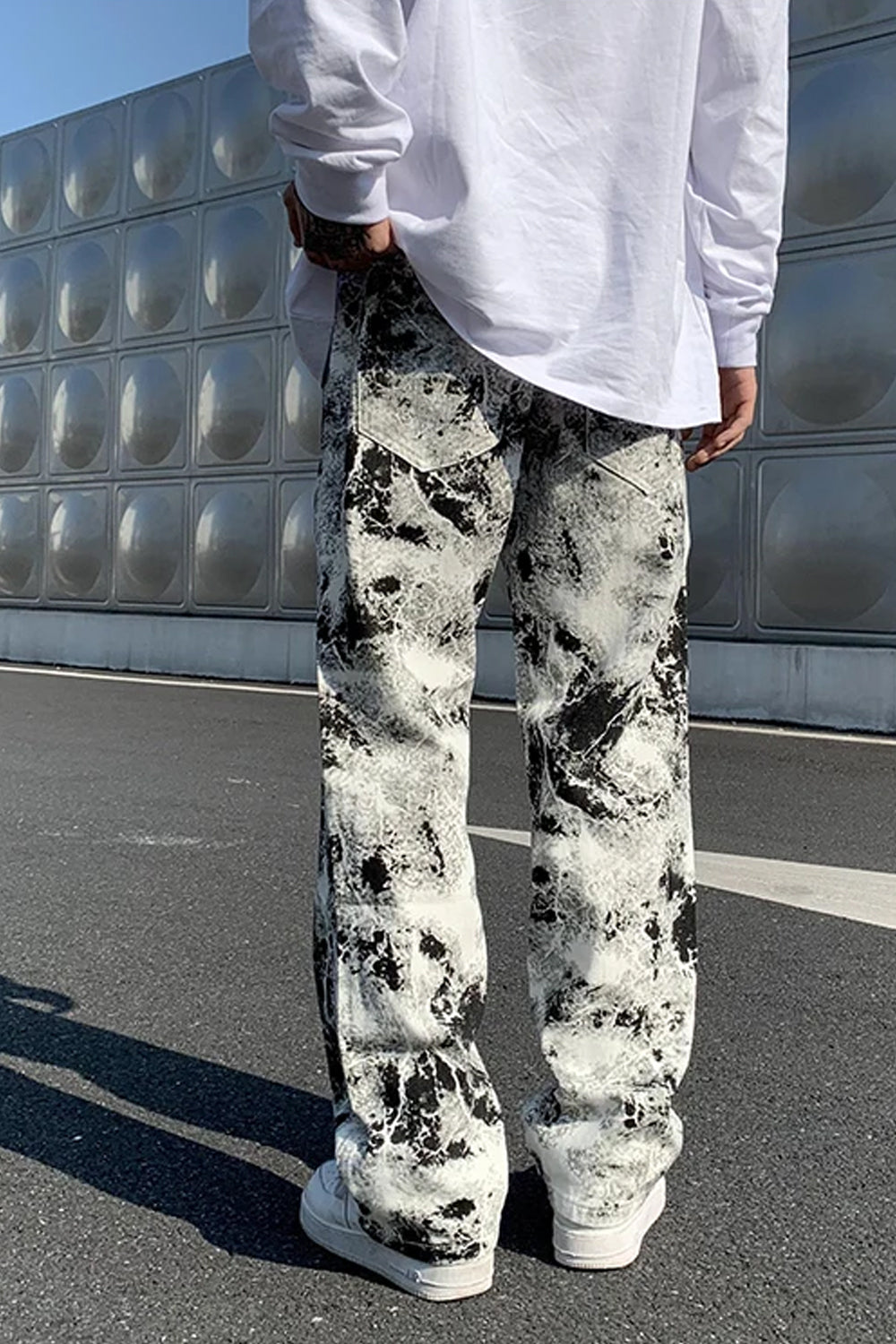 Pantalones vaqueros tie-dye negros y blancos de hip hop 