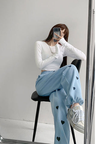 High Waist Love Printed Loose Sweatpants