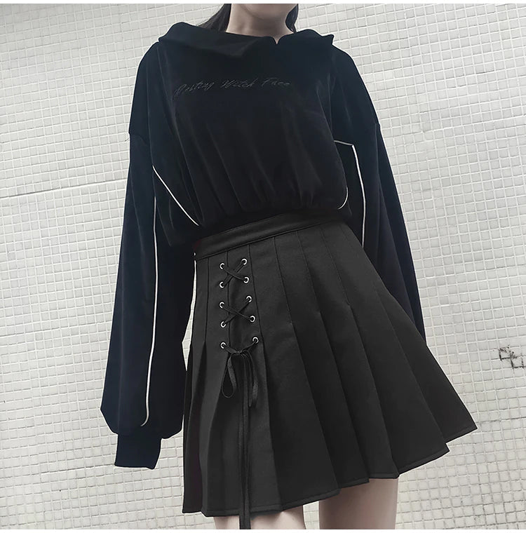 High Waist Pleated Tie Style Mini Skirt