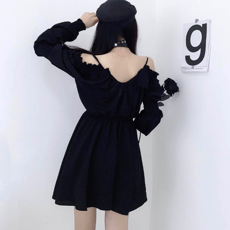 Long Sleeve Off Shoulder Dark Style Mini Dress