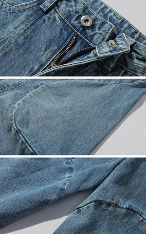Wide-Leg Curved Panel Denim Pants
