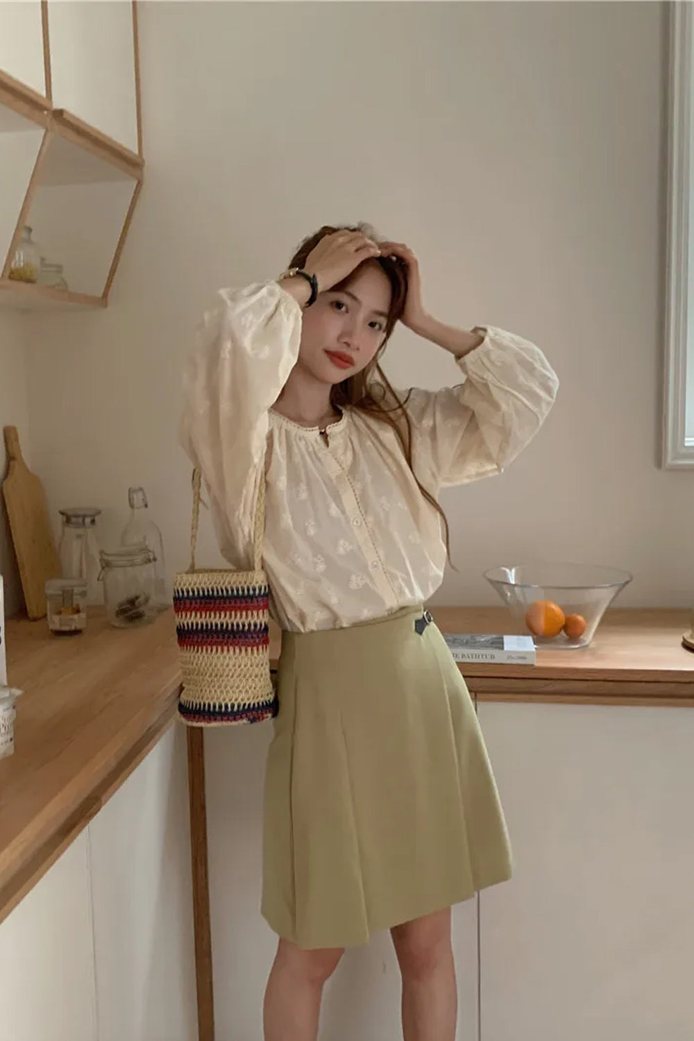 Long Sleeve Flower Pattern Chiffon Transparent Shirt