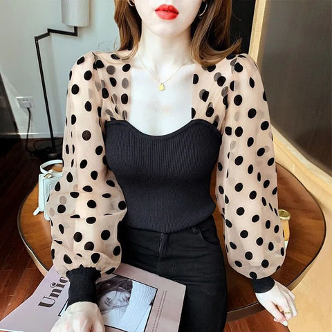 Chiffon Polka Dot Long Sleeve Shirt