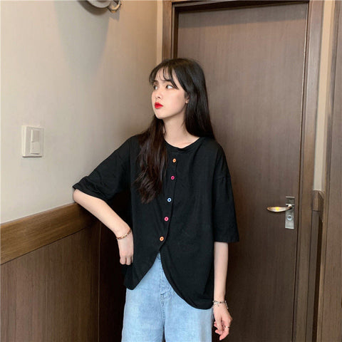 Bunte Knöpfe Unregelmäßige Lose Hemden 