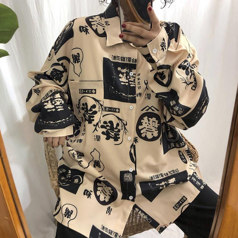Chinese Art Pattern Printed Blouse Shirt