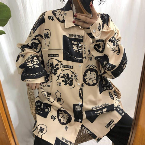Chinese Art Pattern Printed Blouse Shirt