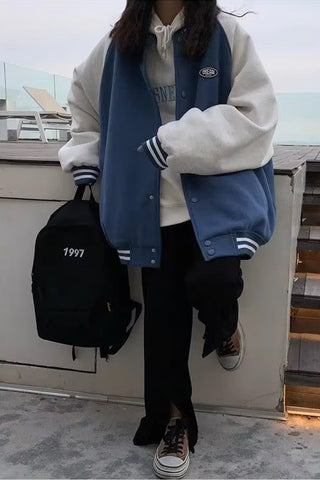 Long Sleeve Vintage Blue Baseball Jackets