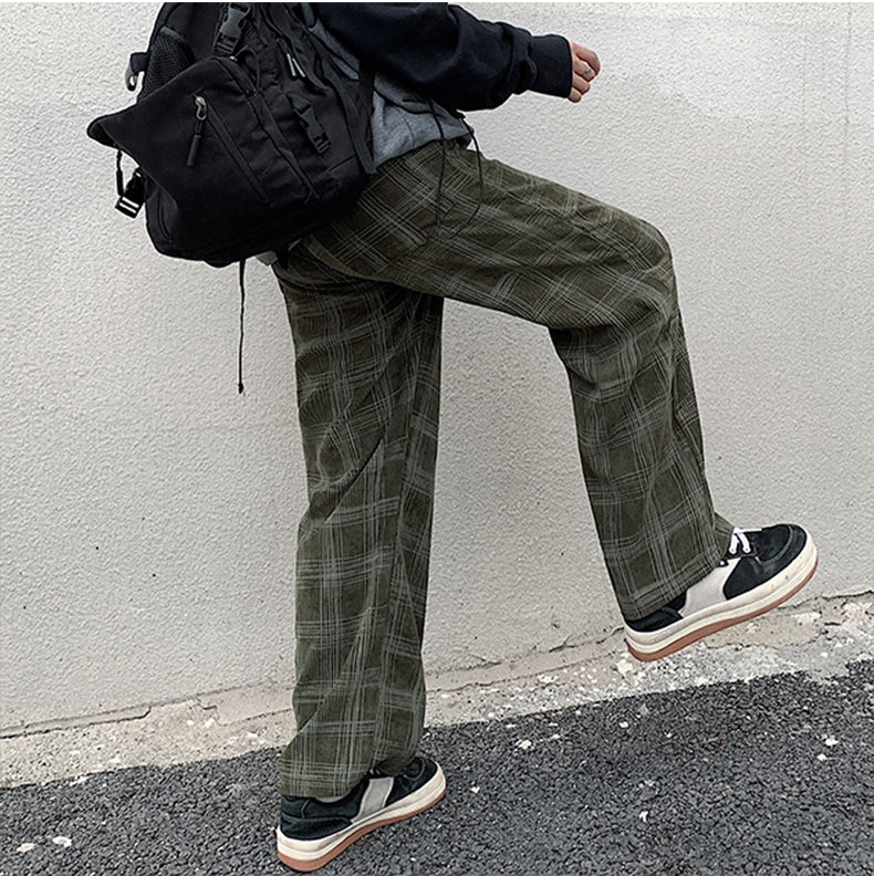 Loose Casual Plaid Corduroy Long Pants