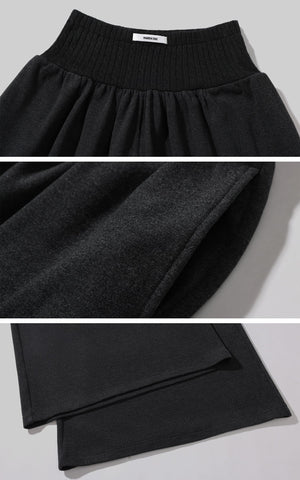 High Waist Wide Leg Pants with Ribbed Waistband and Fluid Silhouette