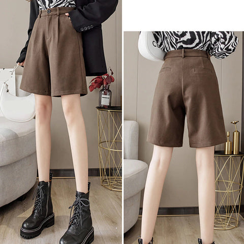 High Waist Knee Length Wool Wide Leg Pants