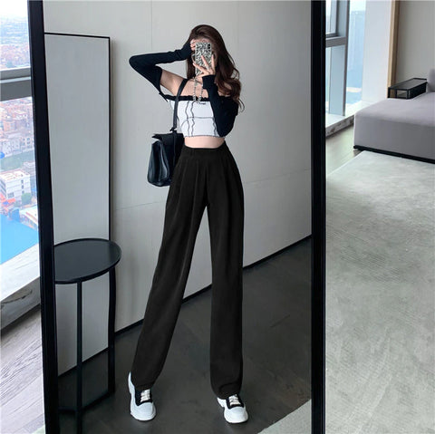 High Waist Thicken Fold Corduroy Long Pants