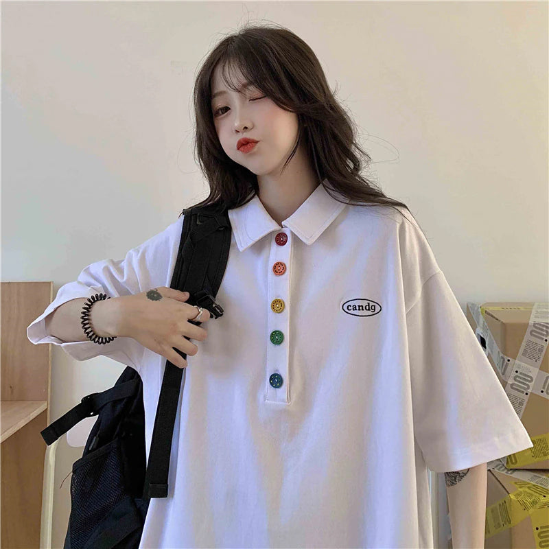 Loose Colorful Button Collar Shirt