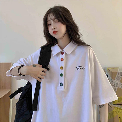 Loose Colorful Button Collar Shirt