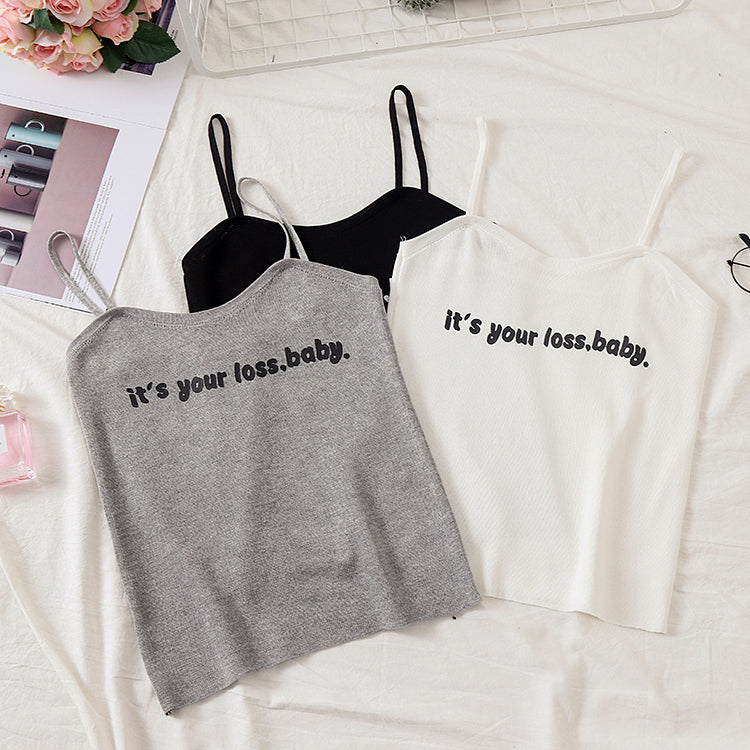 Camiseta sin mangas con cuello halter y estampado "It's Your Loss Baby"