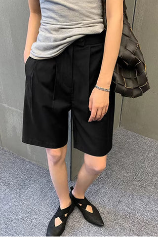 High Waist Loose Straight Office Shorts Pants