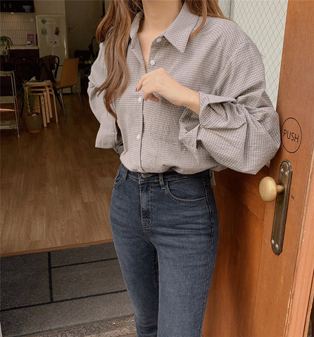 Long Sleeve Casual Plaid Style Office Blouse Shirt
