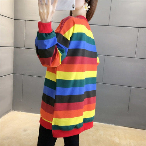 Long Sleeve Loose Striped Colors Shirt