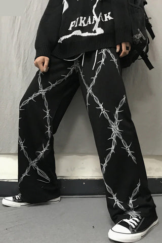 Punk Metal Printed Wide Leg Pants