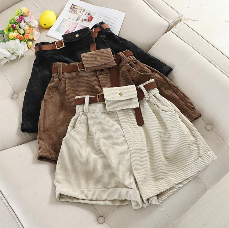 Casual Sashes Pocket Corduroy Short