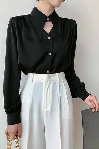 Loose Turn Down Collar Cute Elegant Office Blouse Shirt