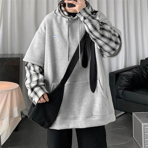 Two Pieces Hooded Plaid Sweatshirt