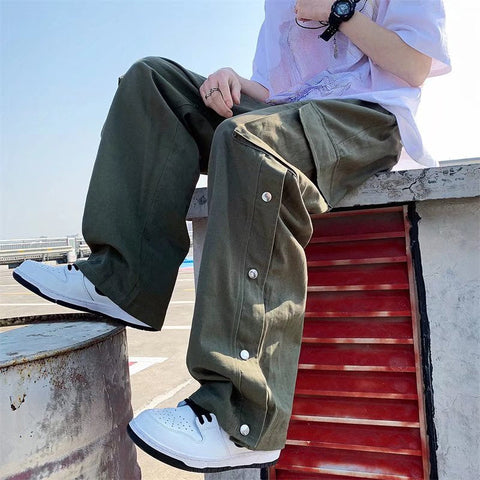 Loose Cargo Pockets Straight Casual Men Pants