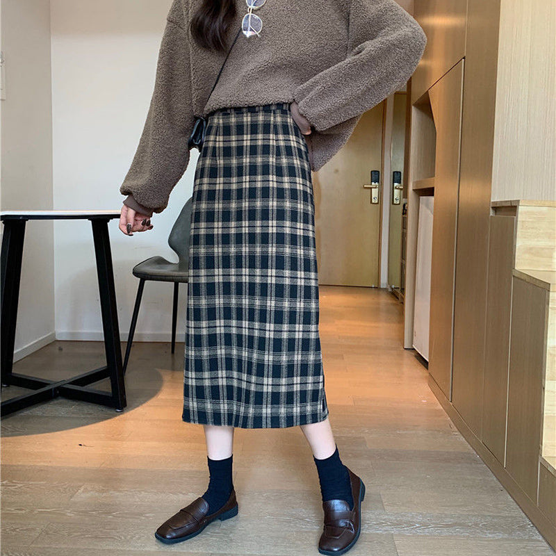 High Waist Sexy Plaid Midi Long Skirts