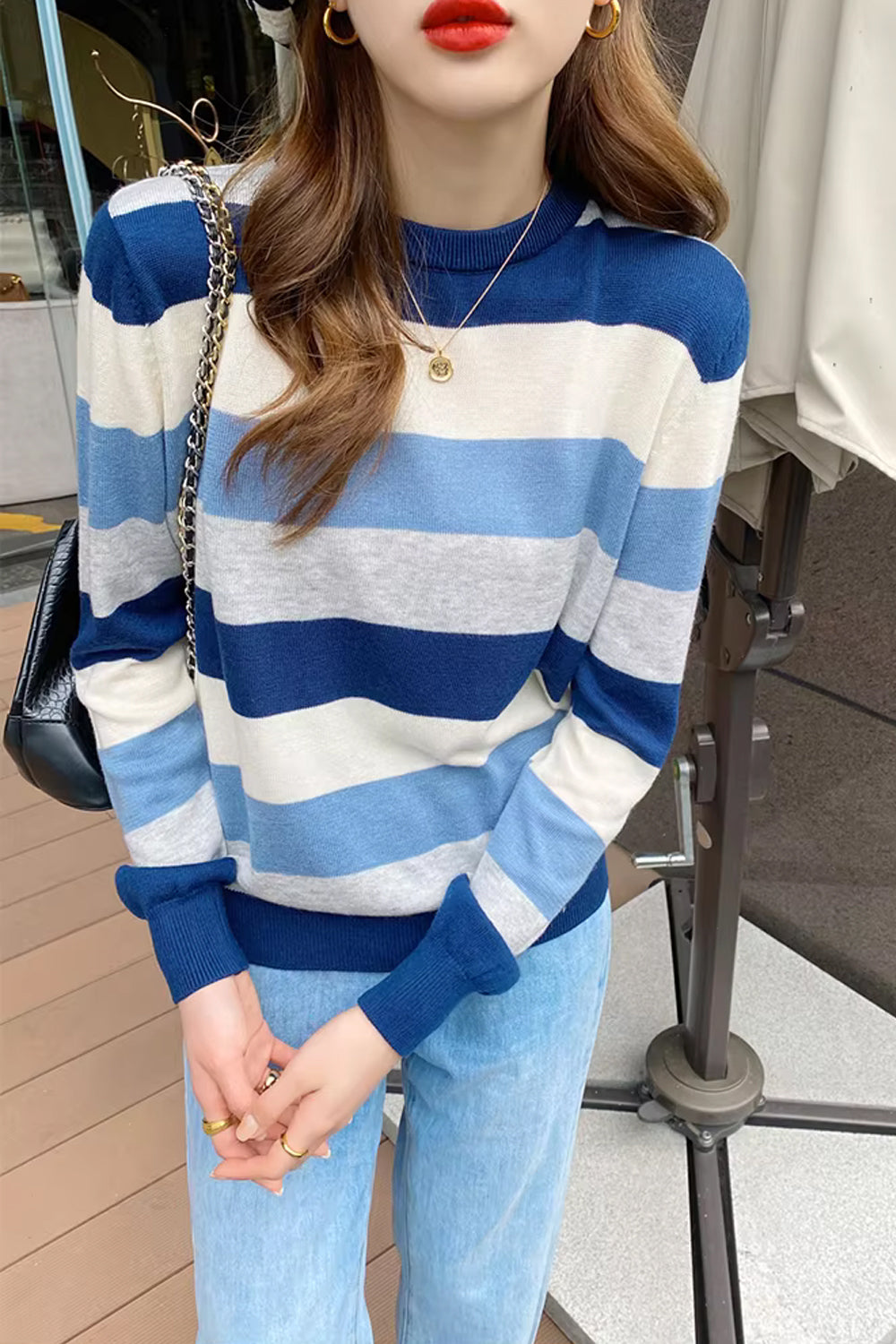 O-Neck Striped Casual Slim Sweater