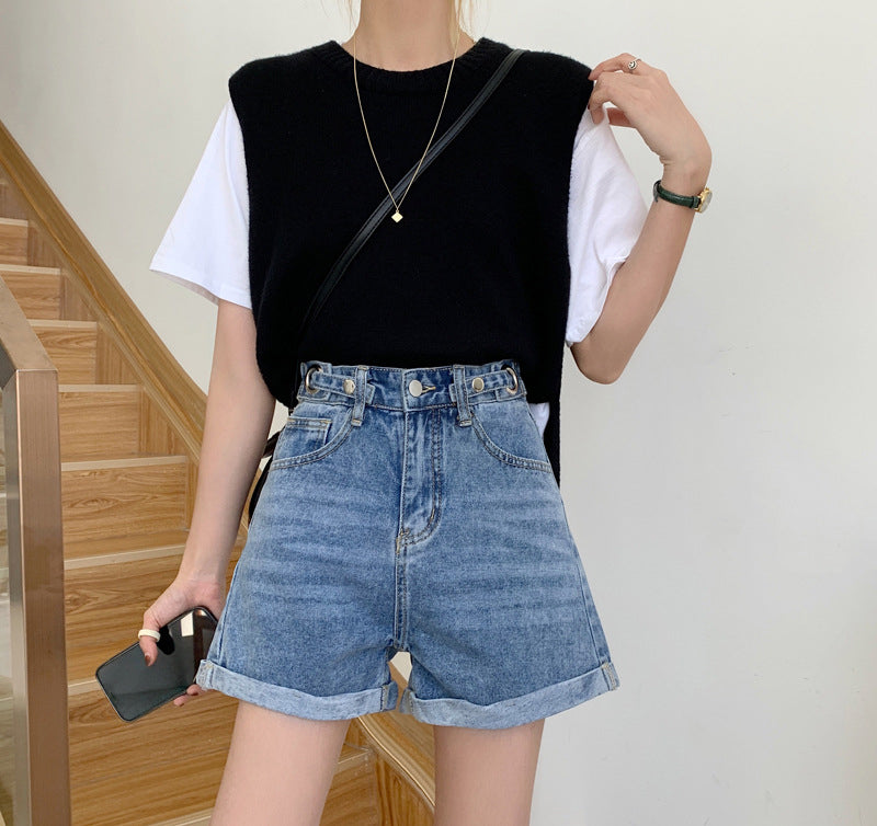 Lässige Schärpen Crimping Denim Shorts Jeans 