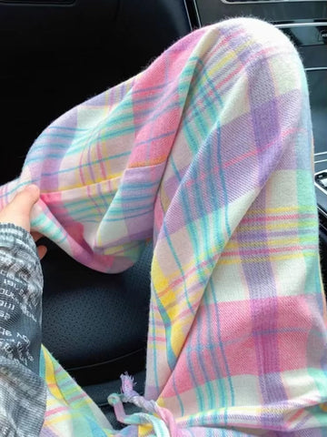 High Waist Loose Colorful Plaid Sweatpants