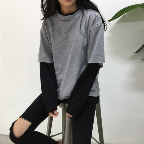 2 Colors Combination Casual Sweatshirt